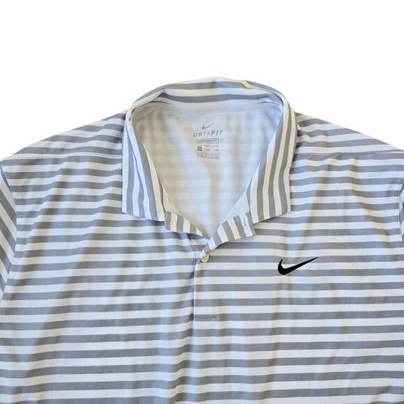Nike Dri-Fit T-Shirt Men's 2XL Gray White Stripe Collared Standard Fit Normcore - Picture 3 of 7